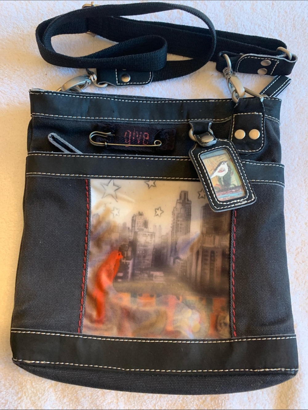 Beautiful Black Sharpani Crossbody Shoulder Bag With Artwork by Cathy Nichols